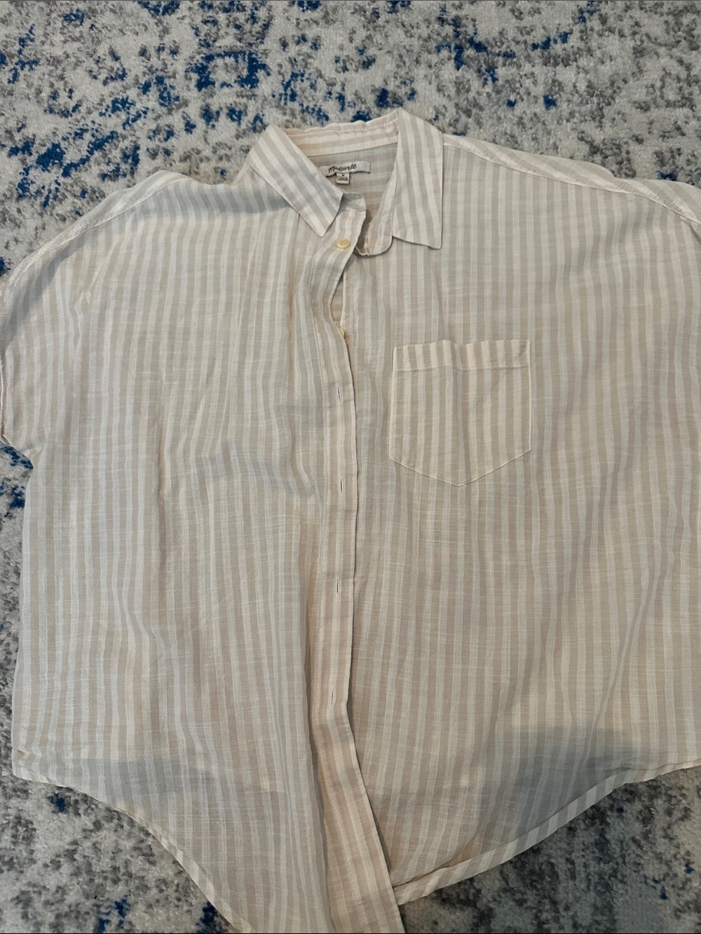 Madewell Light Beige Stripe Short-Sleeve Button-Up Shirt
